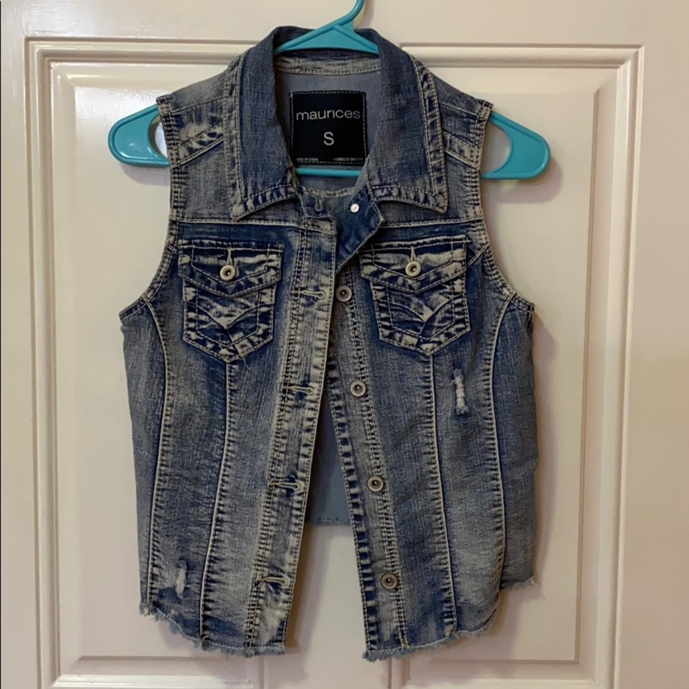 Denim vest - sits short with fringe hem line